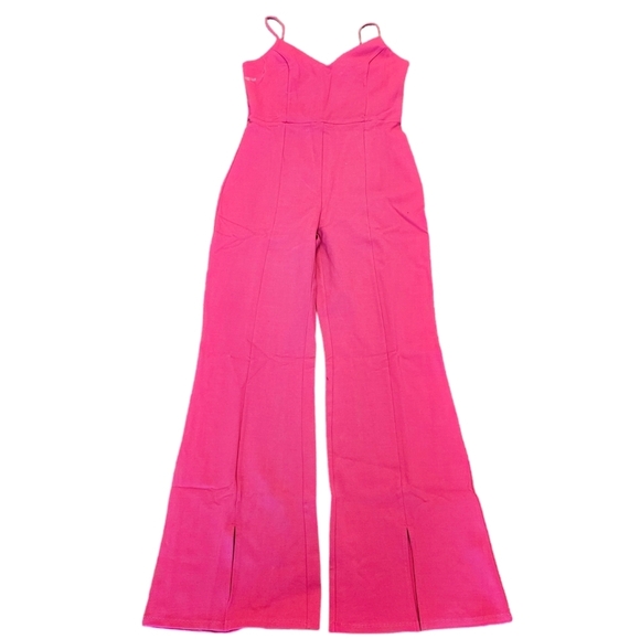 Vici Fore Bijou Split Hem Flare Magenta Jumpsuit NEW - Picture 4 of 8